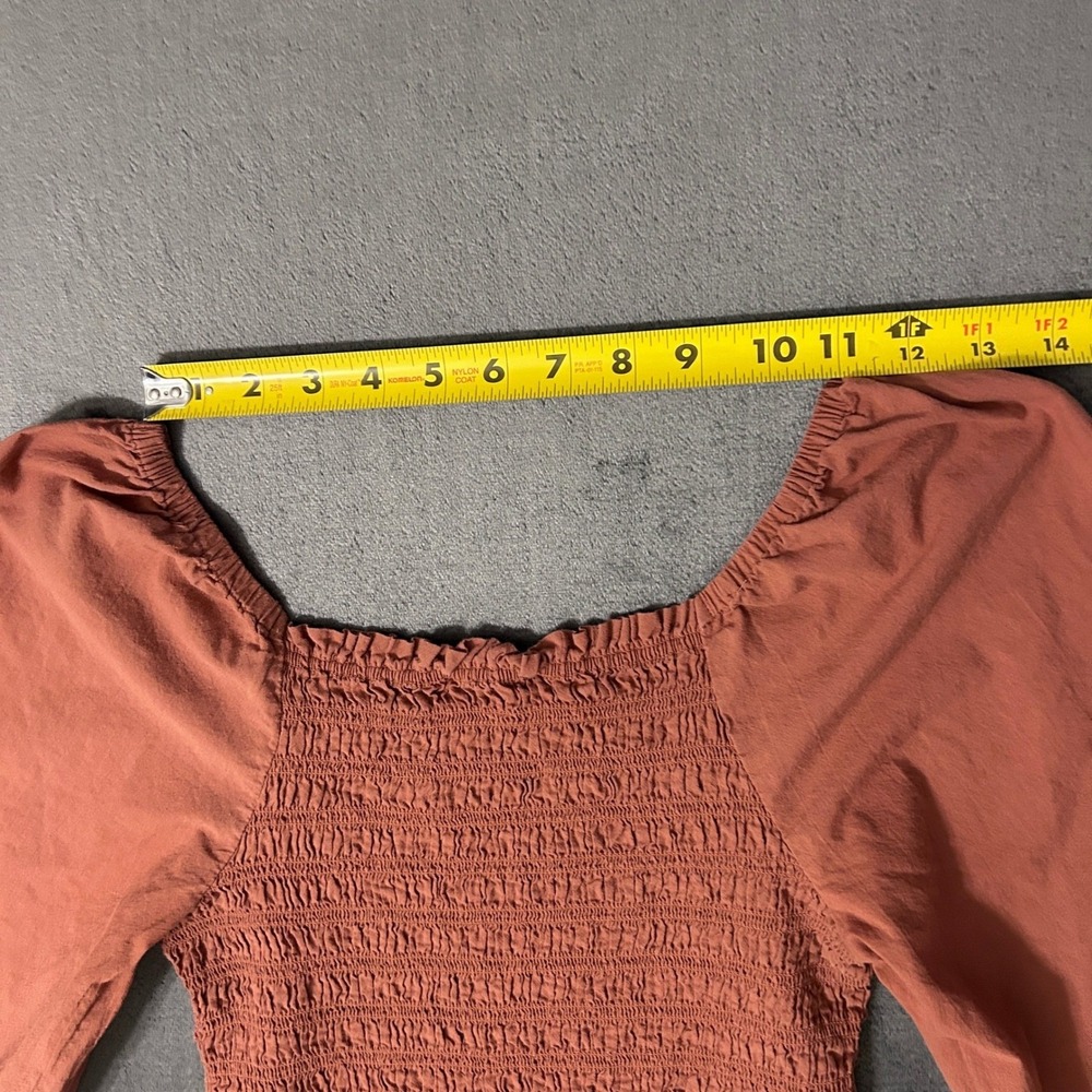 Madewell Lucie Smocked Top Womens XS Umber Terracotta Puff Sleeve Square Neck - Picture 6 of 9